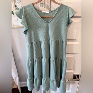 Mint Green Ruffle Sleeve Tiered Maternity Dress